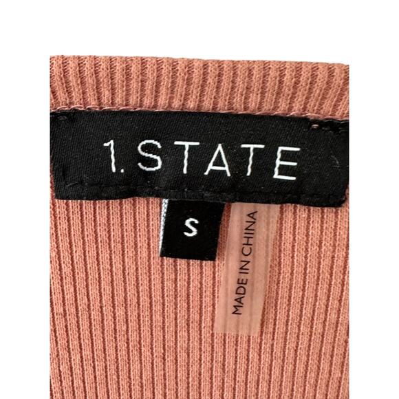 1.State Long Sleeve Faux Wrap Surplice Ribbed Top - Clay Rose - Women's Small - Picture 6 of 6